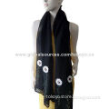 Woven scarf with plain dyeing and embroidery, made of linen and silk, size of 180*70+overlocked